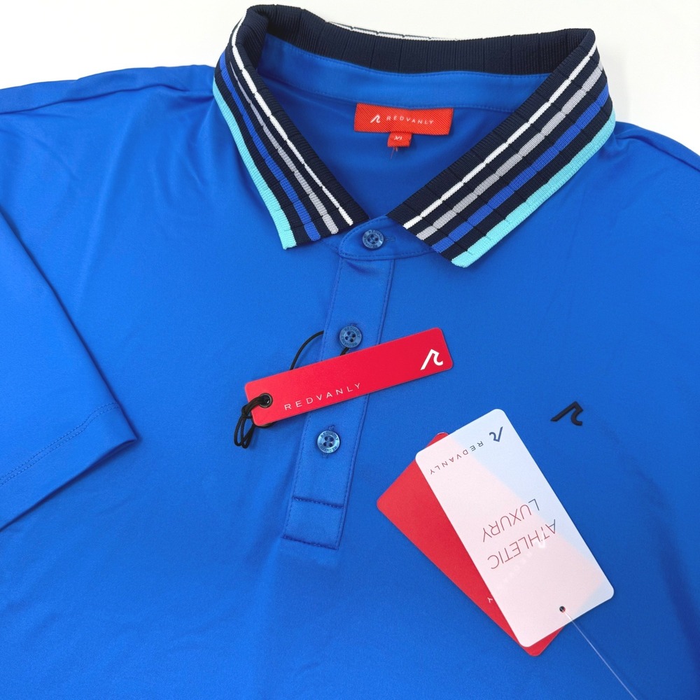 Redvanly Mael Polo Mens XL Marine Blue Striped Collar Golf Shirt R2505 NEW‎